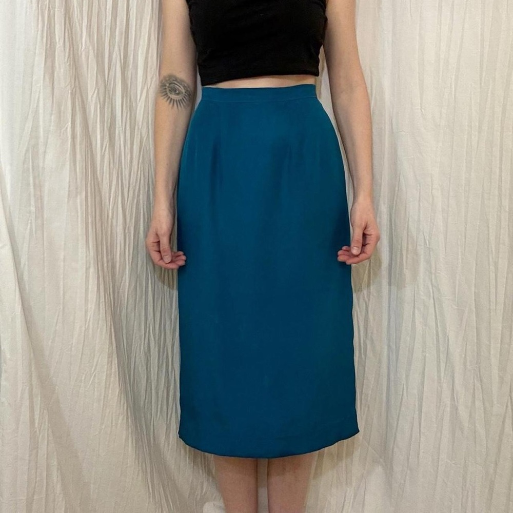 Teal Blue Silk Pencil Skirt Vintage‎